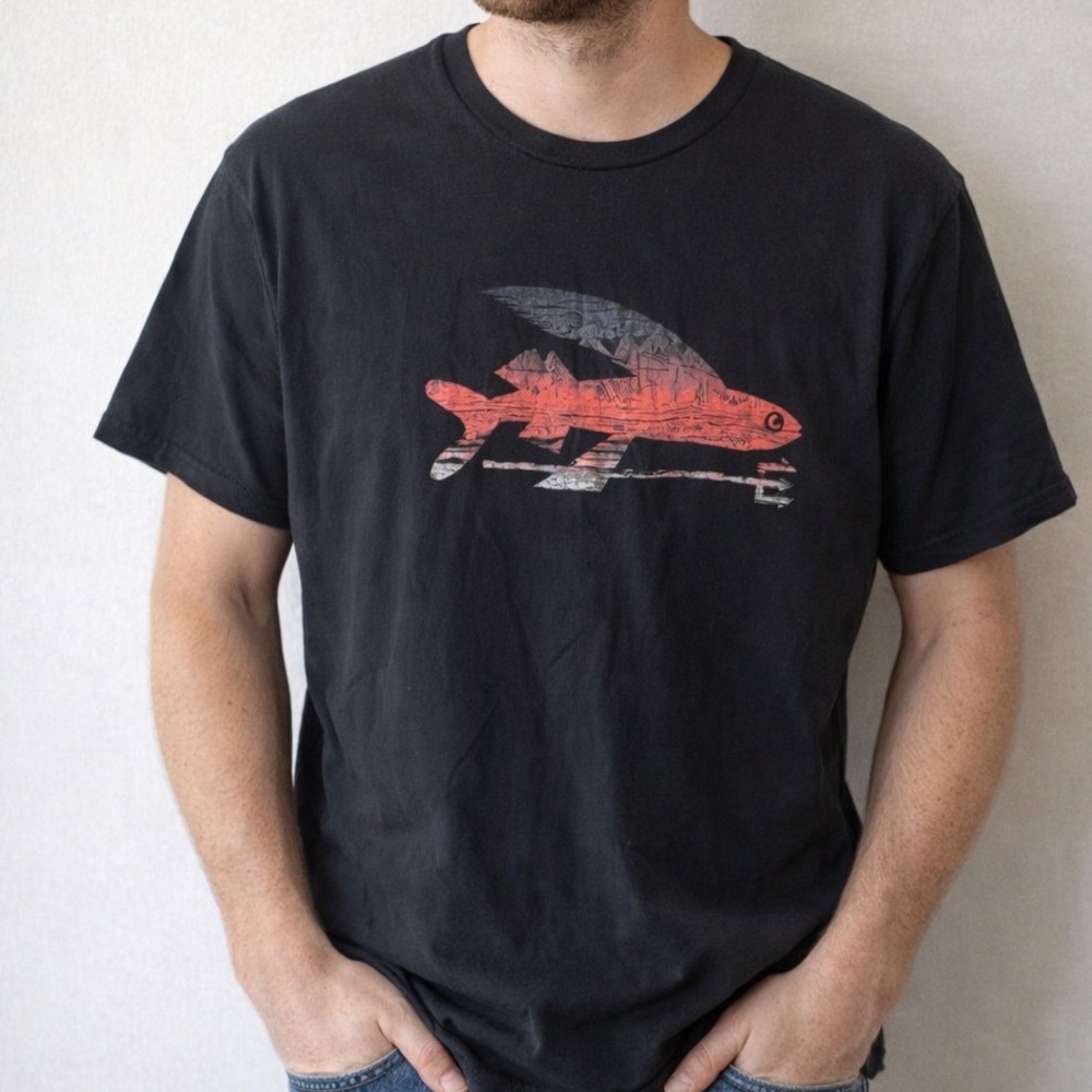 Patagonia Fish Graphic Tee Mens Medium Black Outdoor Hiking Surf Shirt